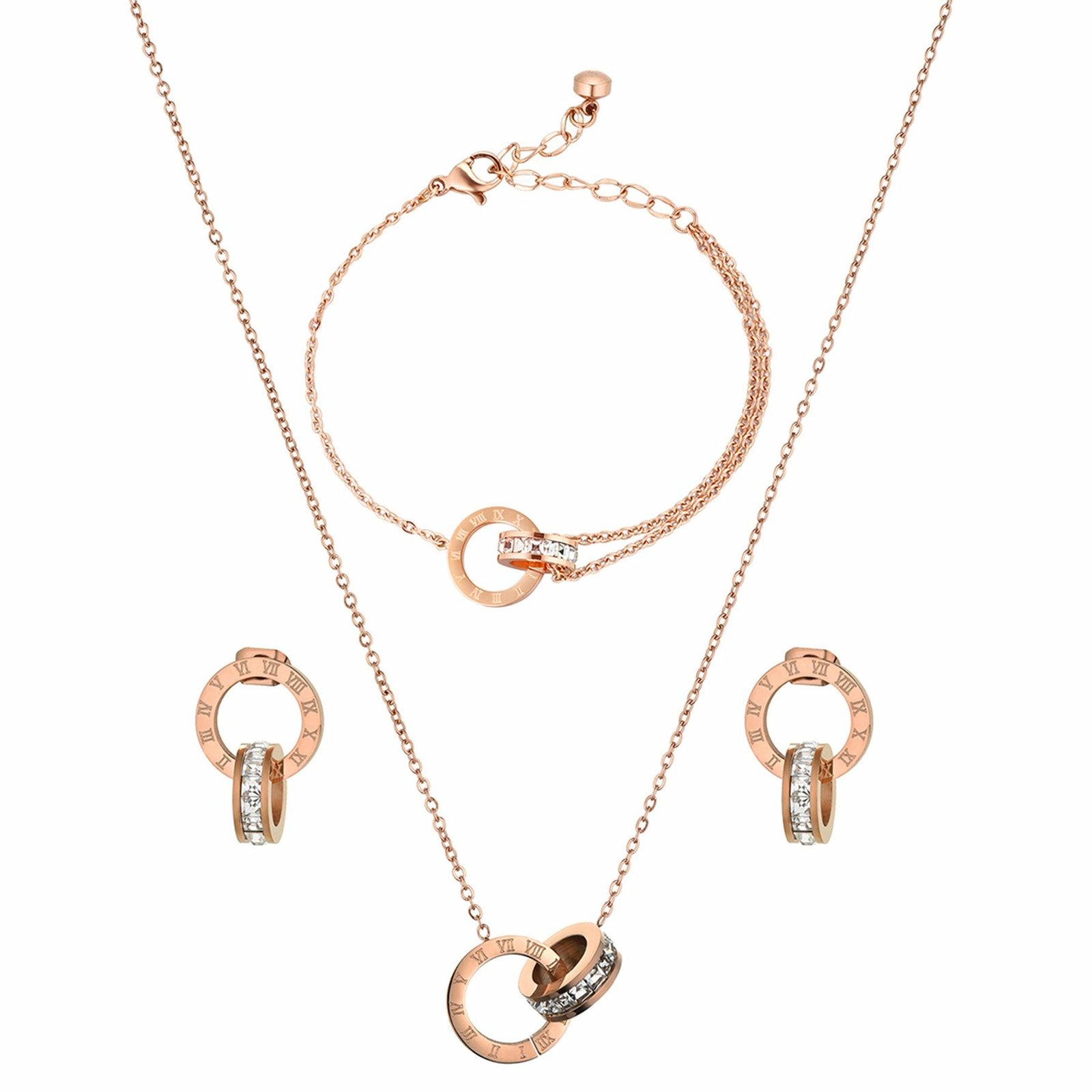 Women Jewelry Set Stainless Steel Roman numerals Necklace Earrings Bracelet Set
