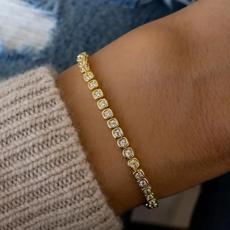 3ct Round Cut Simulated Diamond Women Tennis Bracelet 14k Yellow Gold Plated