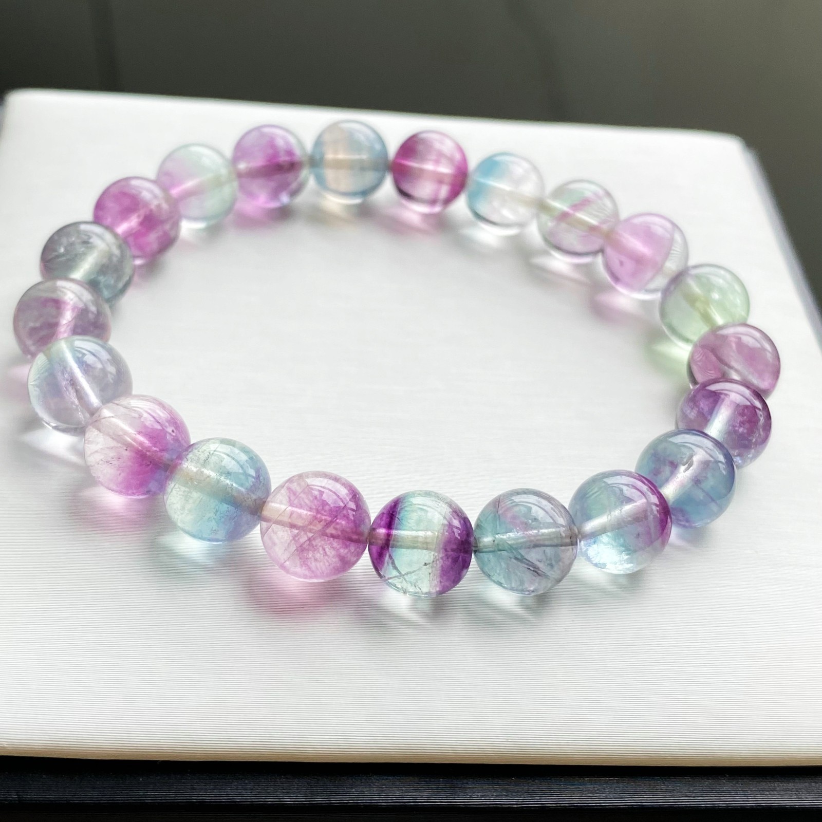 9mm 1pcs Natural Color Fluorite Quartz Crystal Gemstone Beads Bracelet
