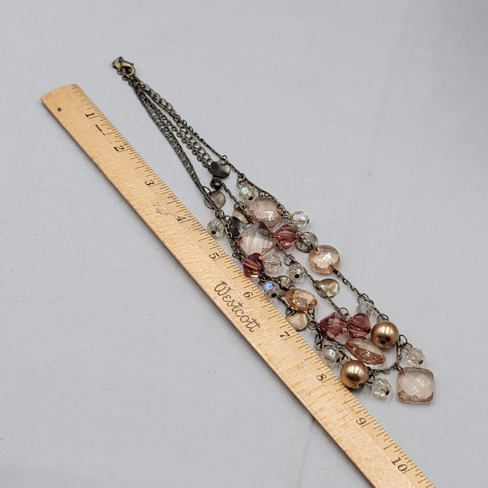Premier Designs Amber Rose Bead Necklace Bronze tone Layered Adj 18″