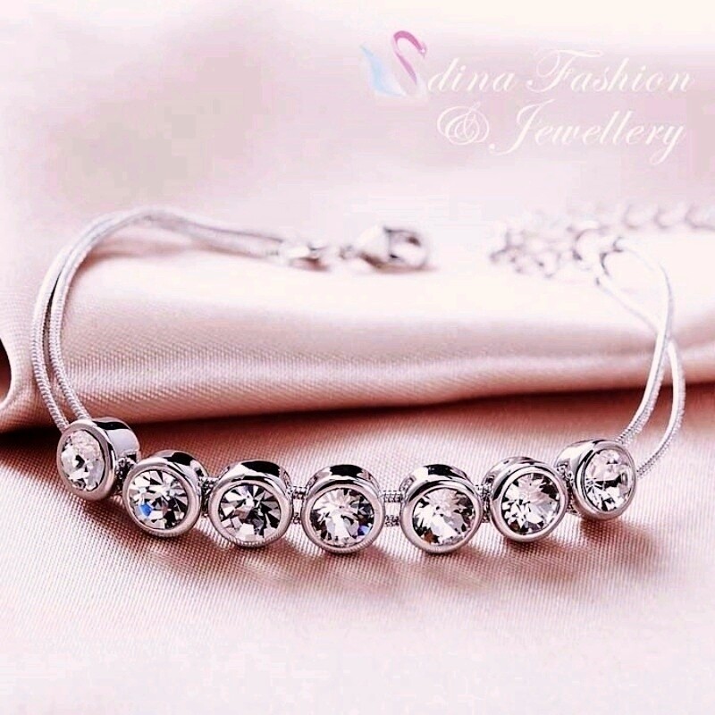 18K White Gold GF Made With Swarovski Crystal Double Chain Round Strand Bracelet