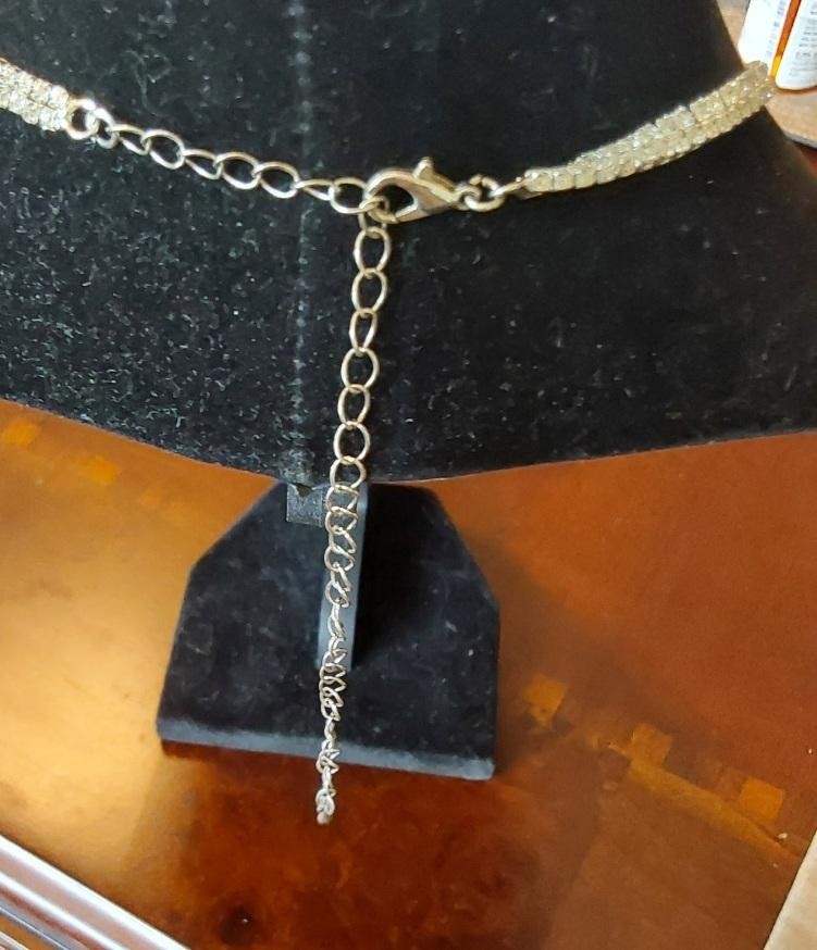 Silver Tone Fringe Rhinestone Necklace Cascading Jewelry