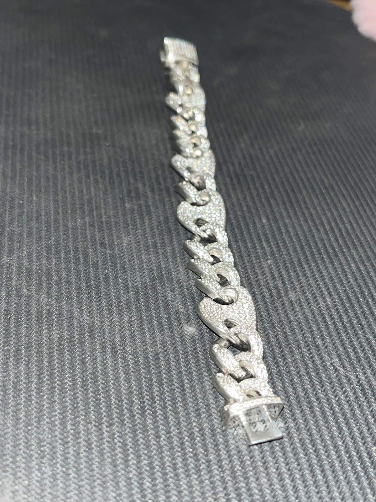 Gucci and Cuban Link White Gold Plated Bracelet with Cubic Zirconia Stones