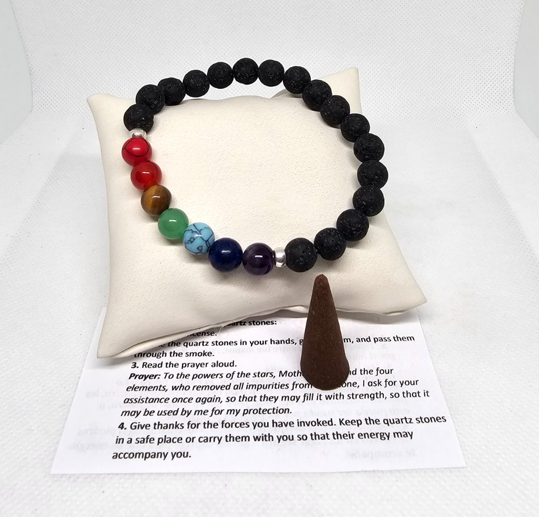 PULSERA 7 CHAKRAS TURMALINA PIEDRA / 7 CHAKRA QUARTZ BRACELET TOURMALINE STONE