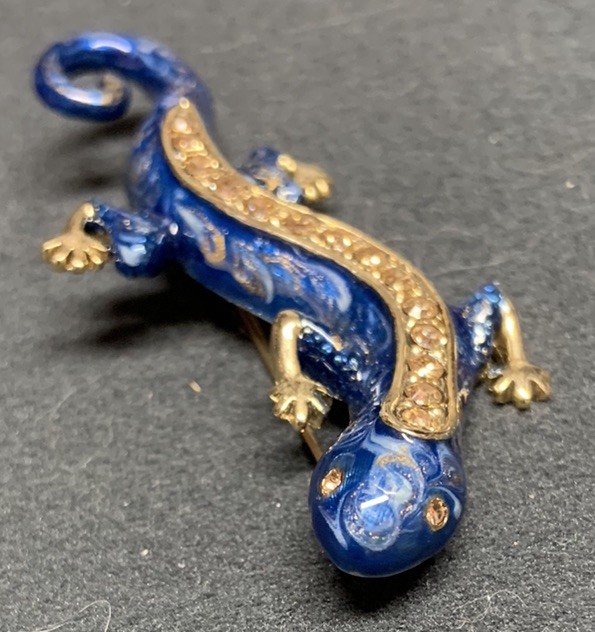 Vintage Monet Blue Lizard Salamander Pin Brooch Rhinestones 2.4” in Long USED