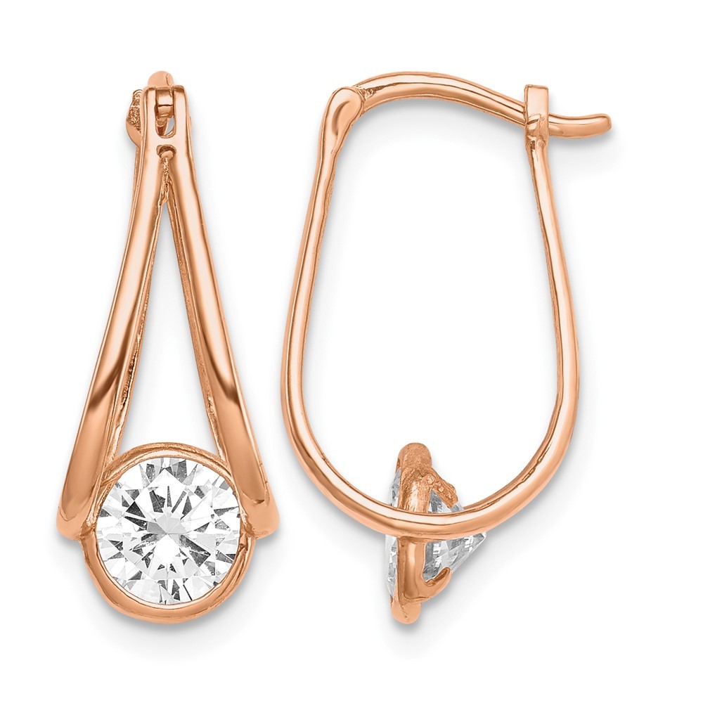 10K Rose Gold Polished Cubic Zirconia Hoop Drop & Dangle Earrings L-20 mm