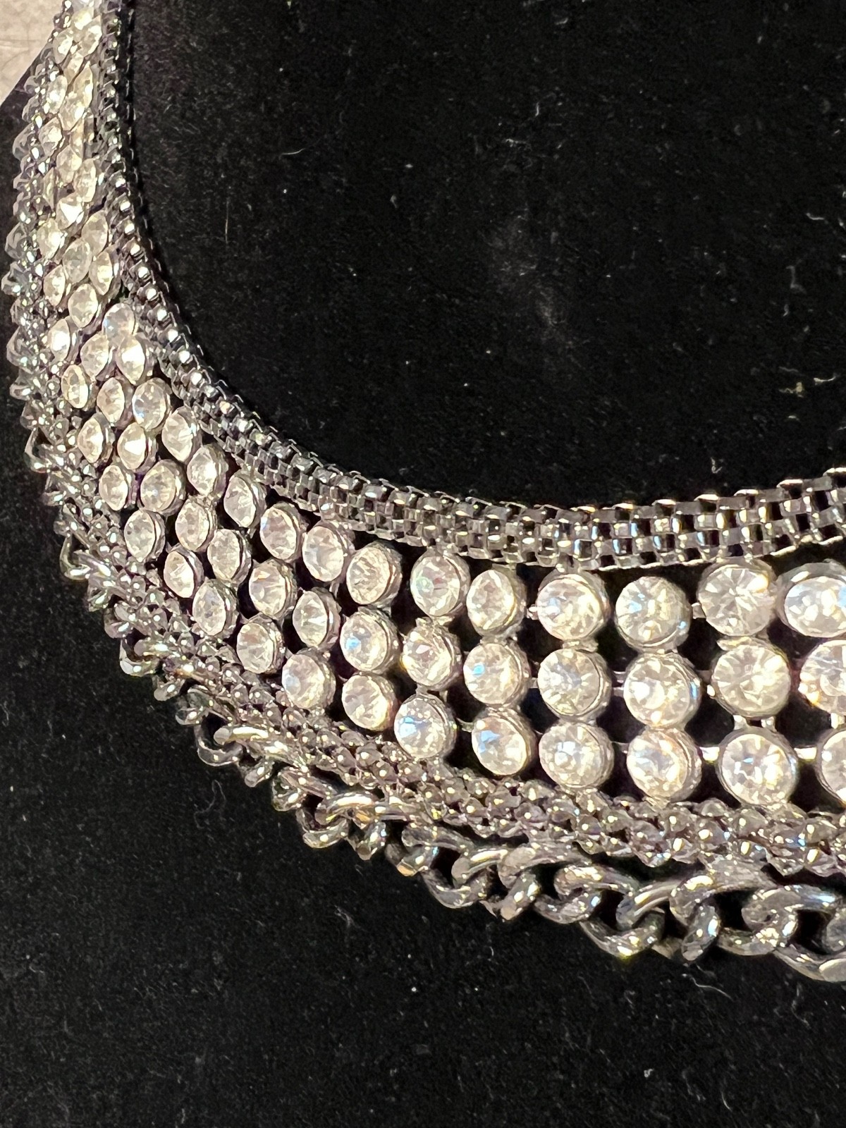 Cleopatra Collar Necklace Gun Metal with Clear Stones 17 Inches Lobster Claw #3