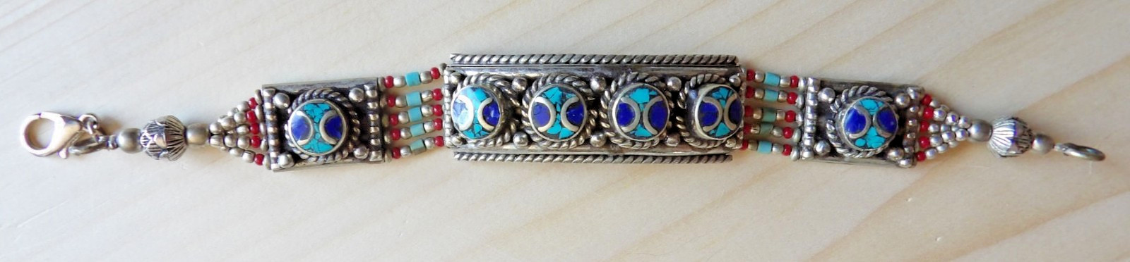 Bracelet Natural Lapis Lazuli Coral Gemstone Handmade Beaded Tibetan Jewelry