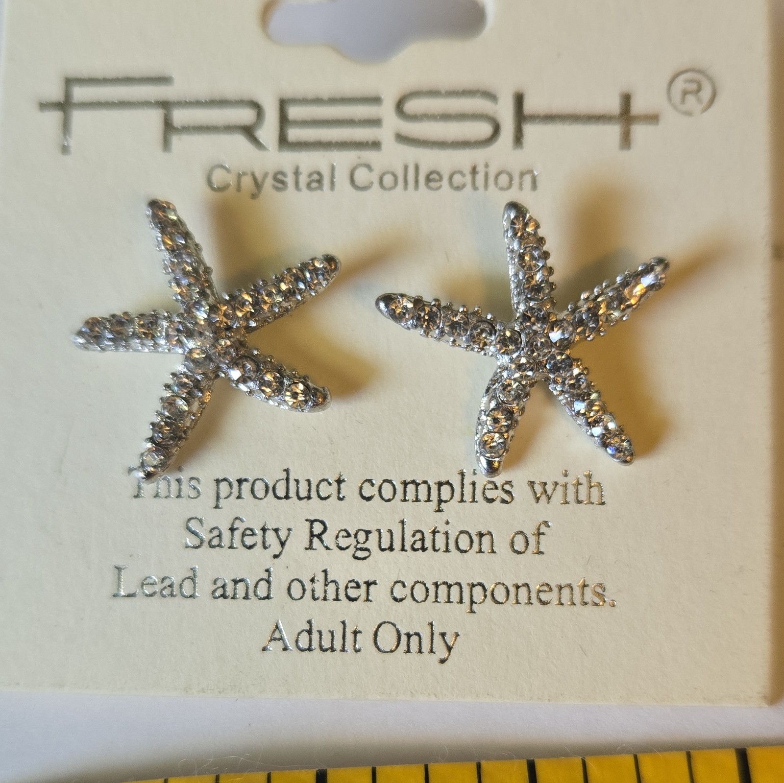 Starfish Crystal Stud Earrings Silver Color Fun Jewelry 1 Pair New