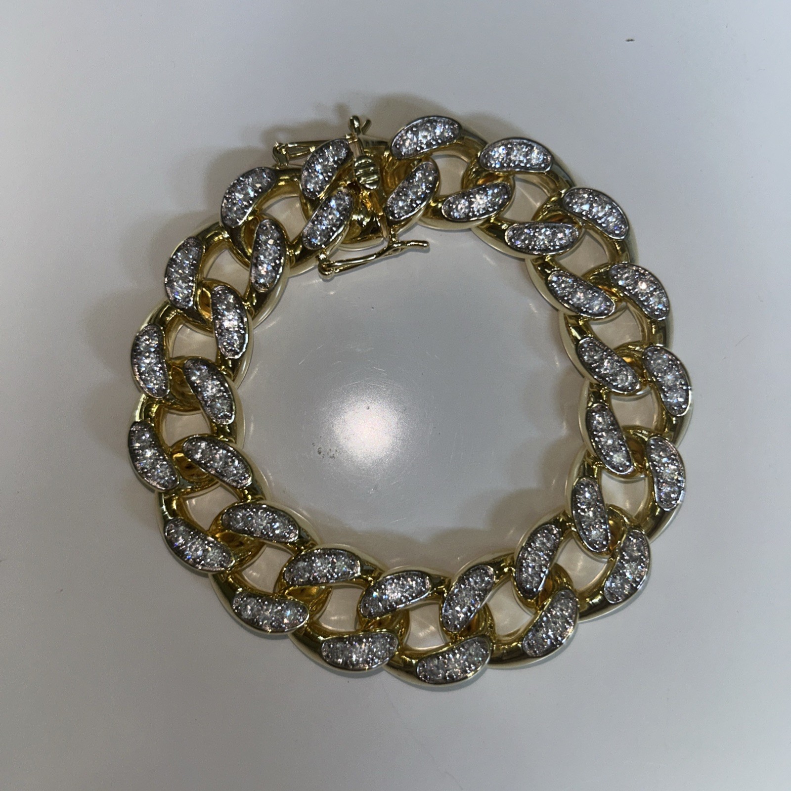Gold Tone CZ Cuban Link Bracelet – Iced Out Hip Hop Style 9.5 Inches