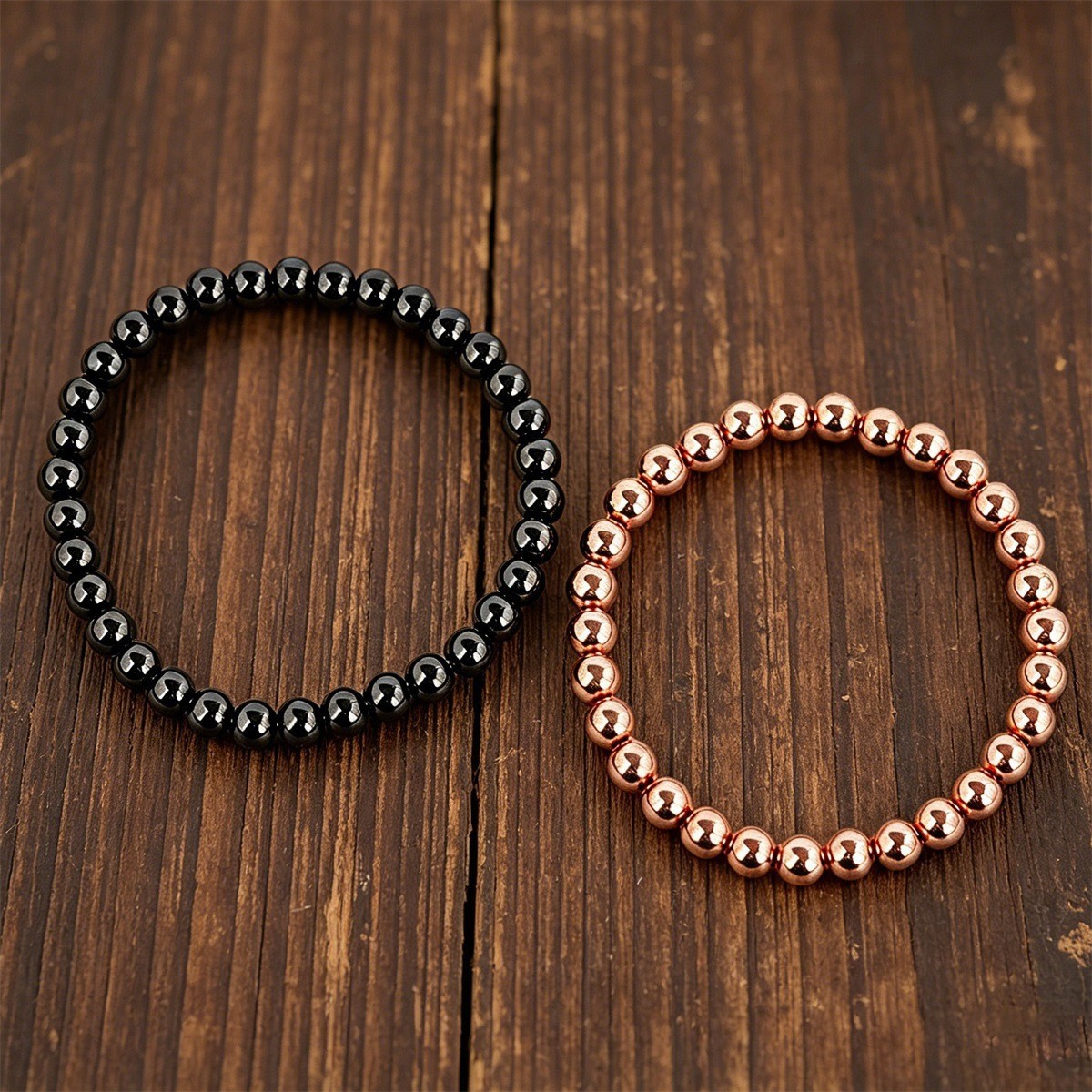 2Pcs 6mm Copper Hematite Bracelet Set Active Lifestyle Wellness Guardian Gift