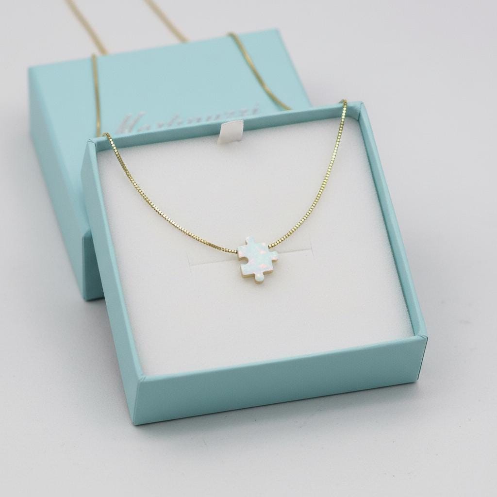 Puzzle Piece Necklace Lab Created Opal 925 Sterling Silver Autism Awareness Gift