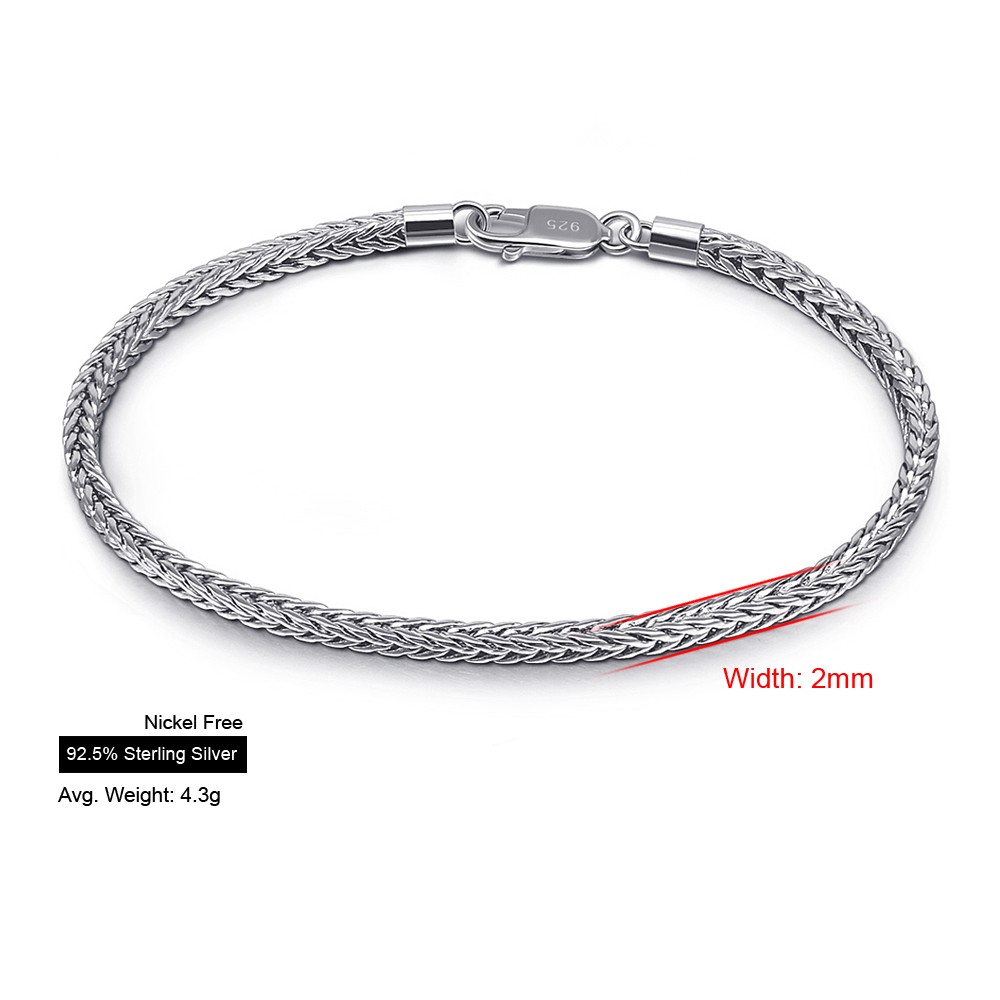 Silver 925 Sterling Silver Italian Style Foxtail Chain Bracelet w/Lobster Clasp