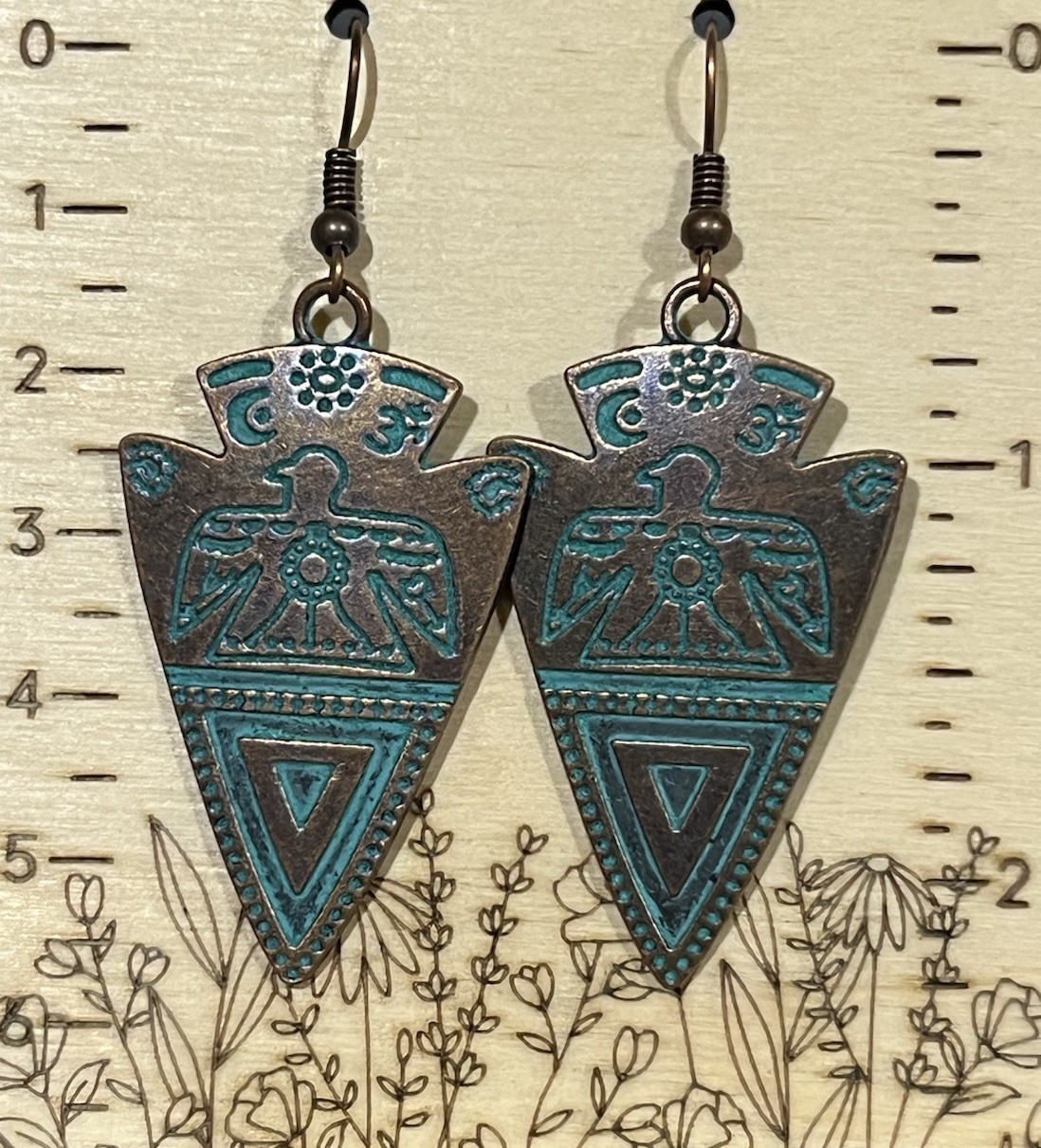 Indigenous Made Metal Bronze Alloy Dangle Earrings Stocking Stuffer Arrowhead