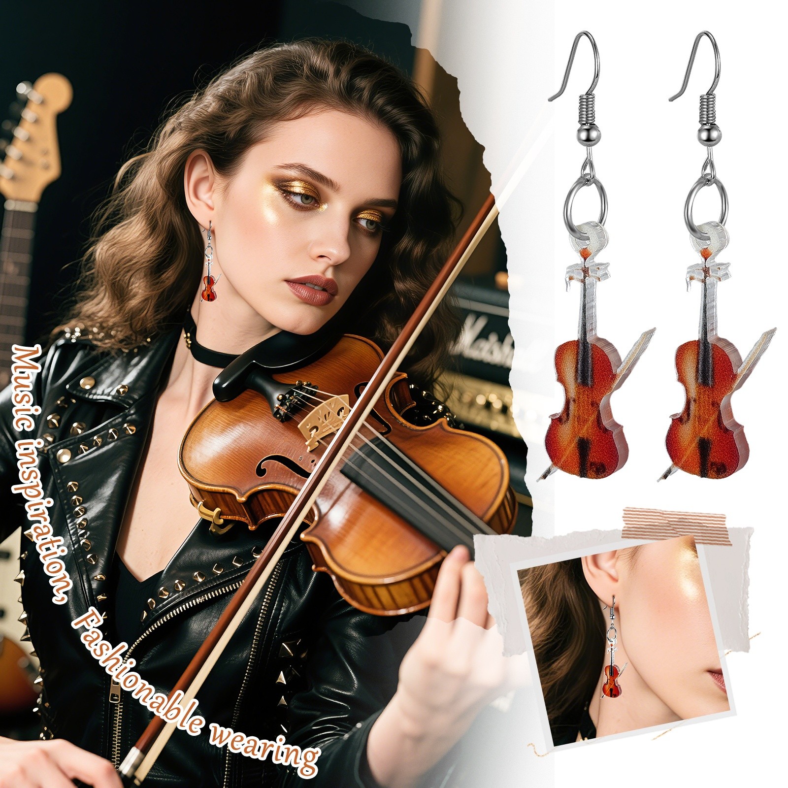 Women’s Acrylic Violin-shaped Music Instrument Drop Earrings Jewelry Violin Gift