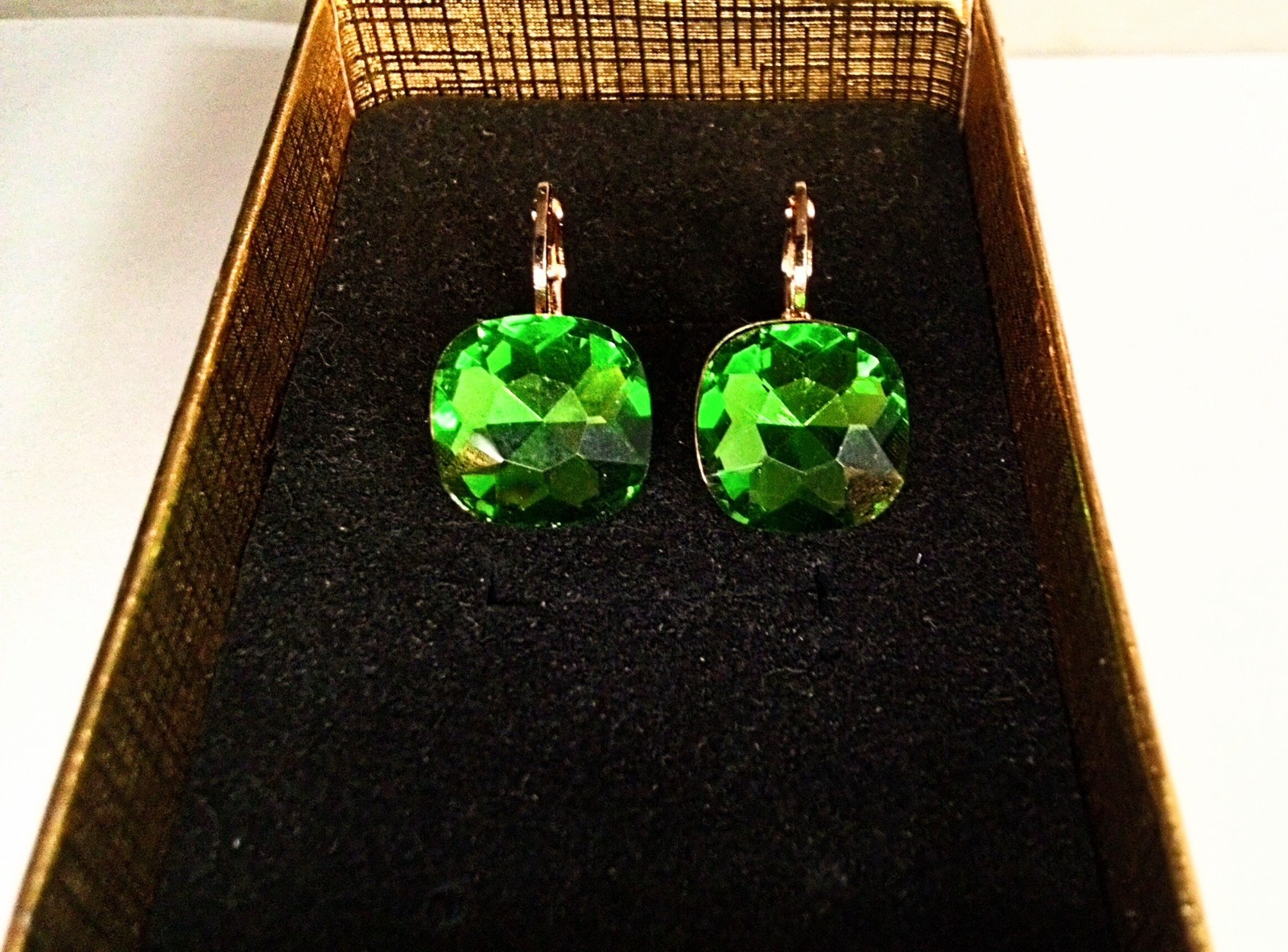 Crystal Peridot Cushion Earrings, Leverbacks