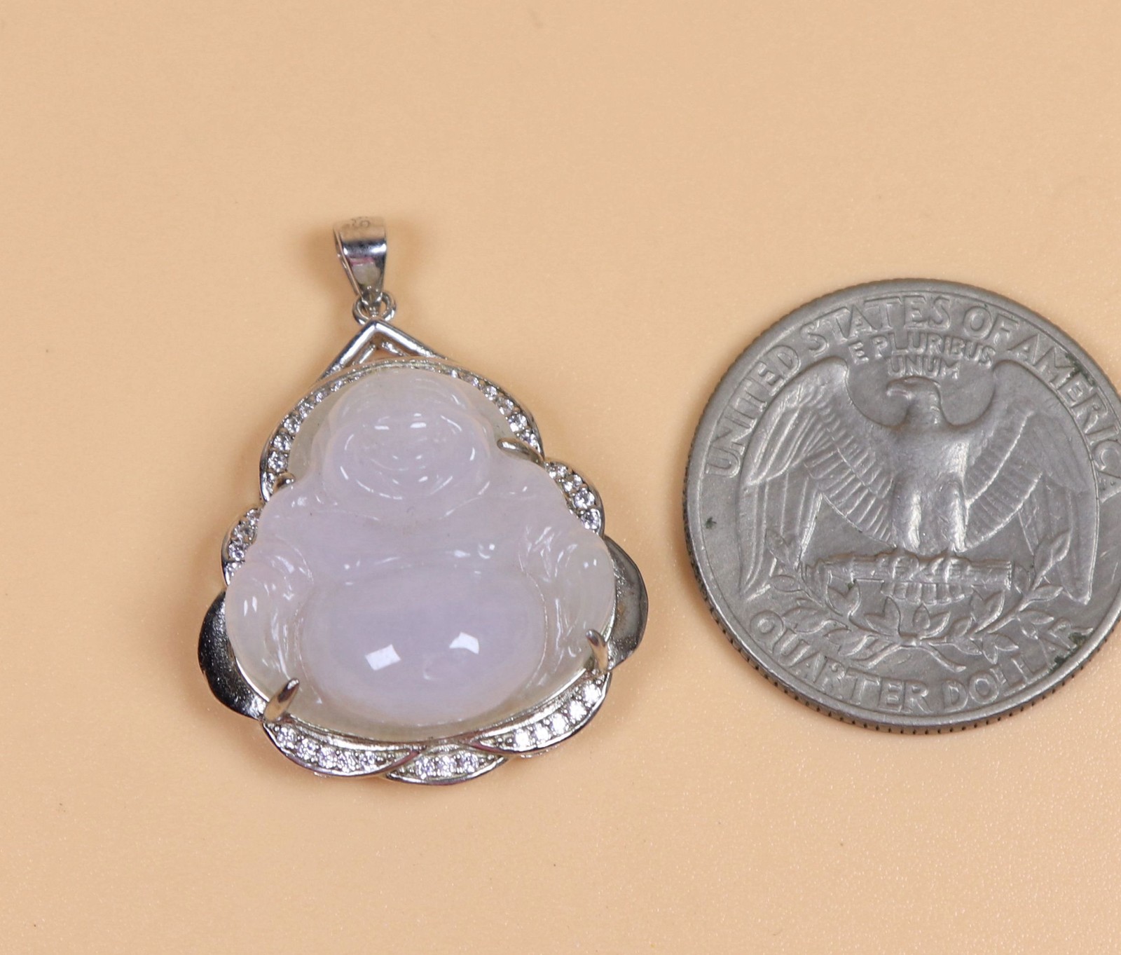 Certified 925 Silver Inlay Green Natural A jadeite Maitreya Buddha Pendant 32531