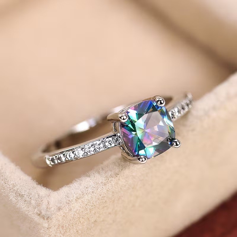 925 Sterling Silver Rainbow Mystical Fire Topaz Wedding Engagement Ring Size 7.5