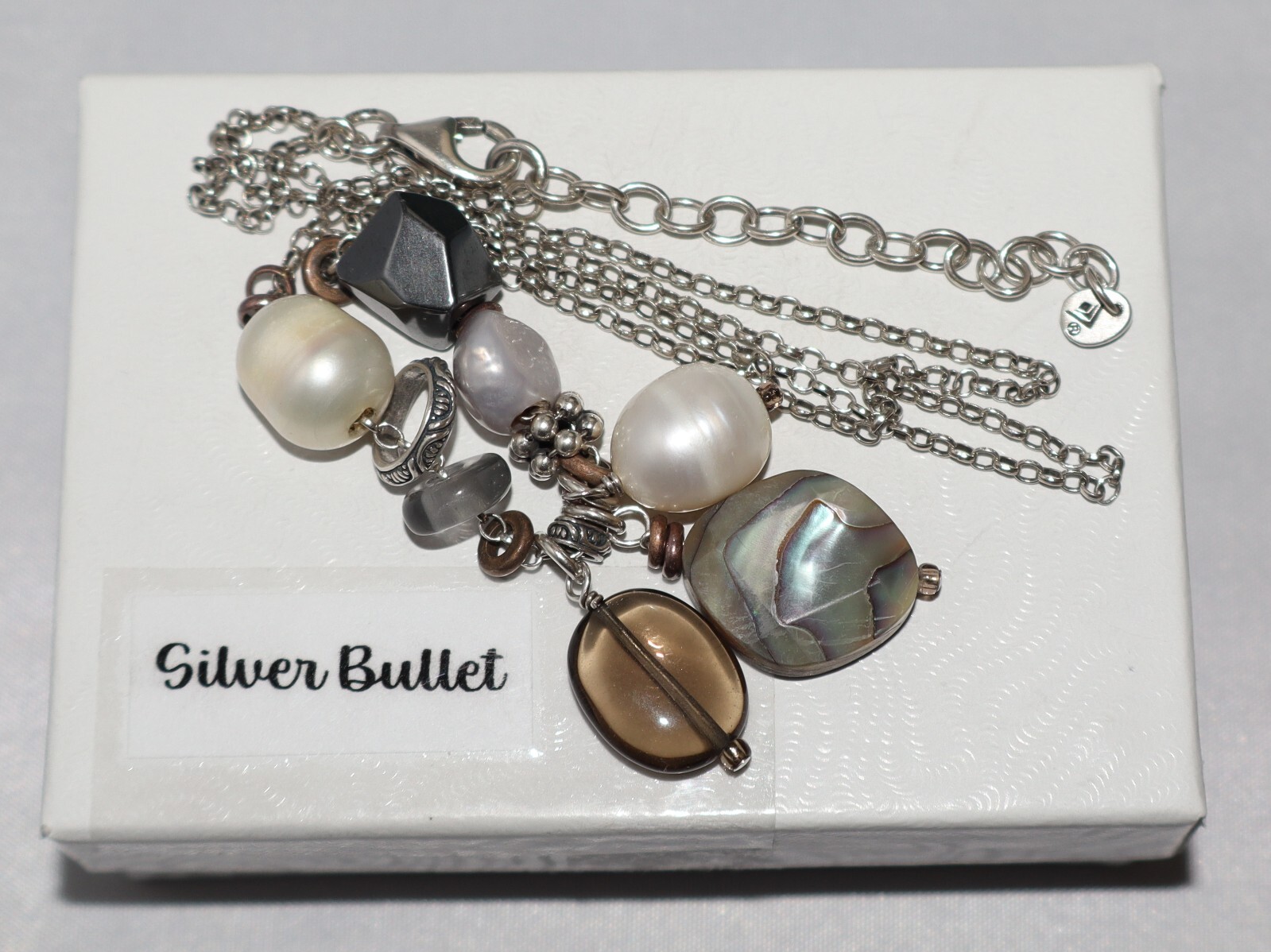 Silpada Sterling Silver Hematite, Pearl, Abalone & Shell Charm Necklace N2202