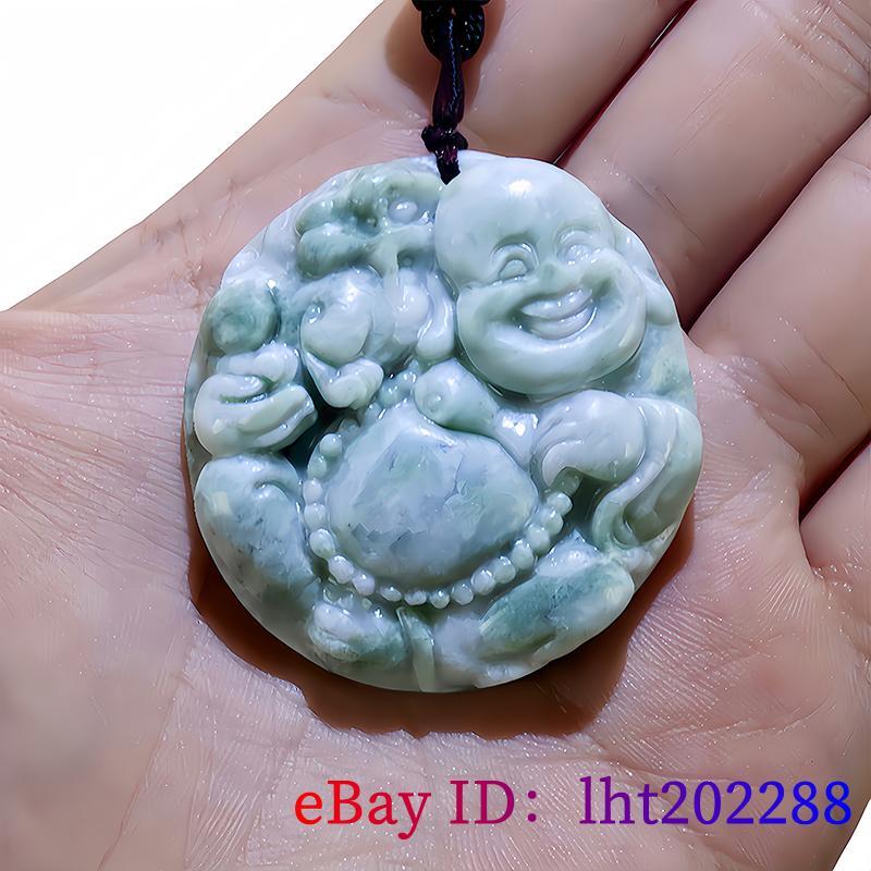 Green Natural Real Jade Maitreya Buddha Pendant Necklace Chinese Fashion