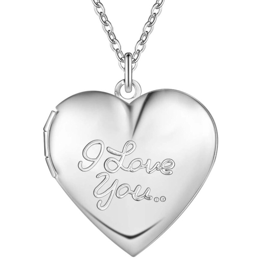 925 Sterling Silver “I Love You” Script Heart Locket Photo Pendant Necklace N11
