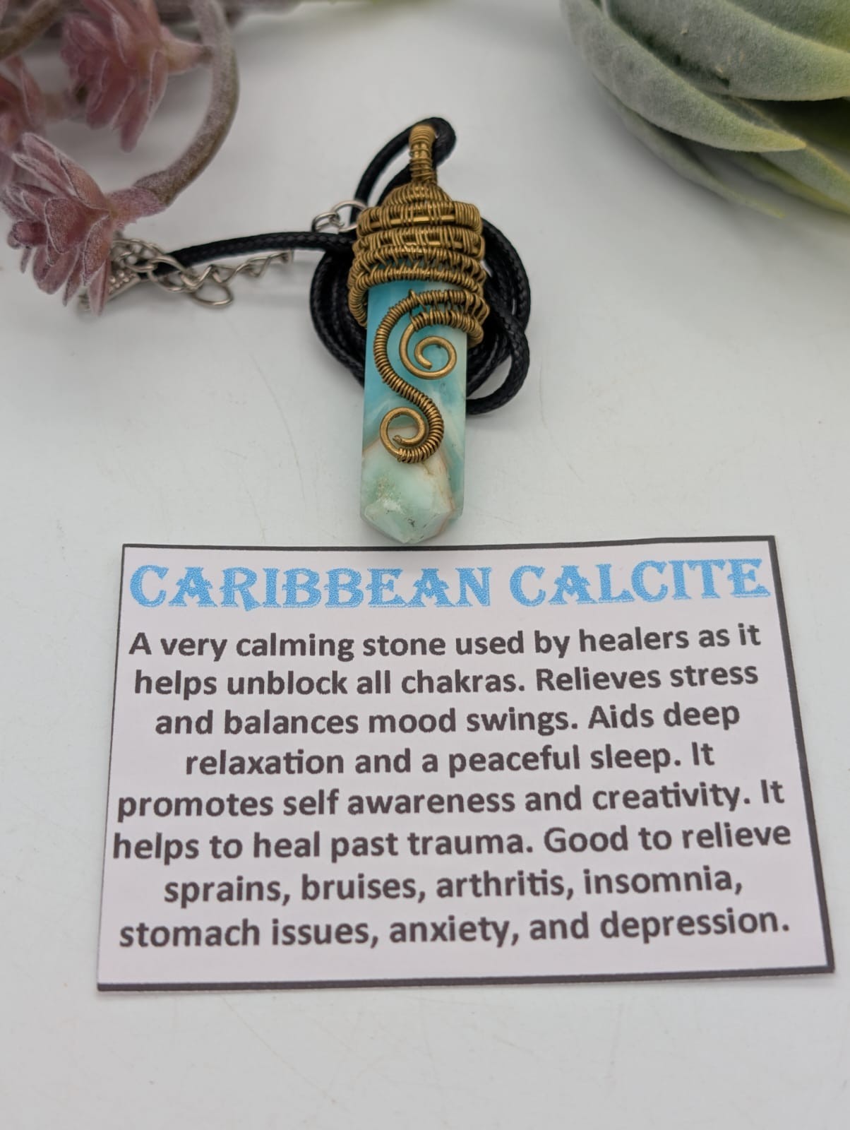 Caribbean Calcite Crystal Gemstone Necklace Pendant Jewellery