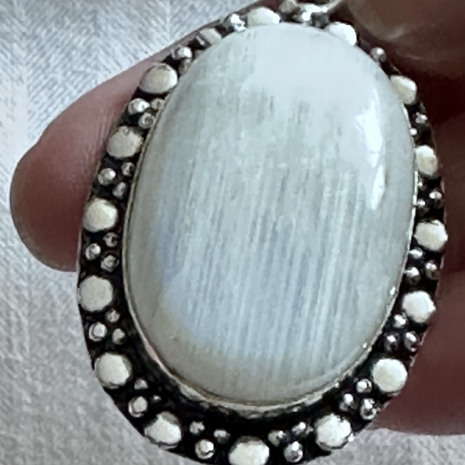 Rainbow Moonstone Blue Flash Pendant High Polished Silver Tone Bezel Gemstone