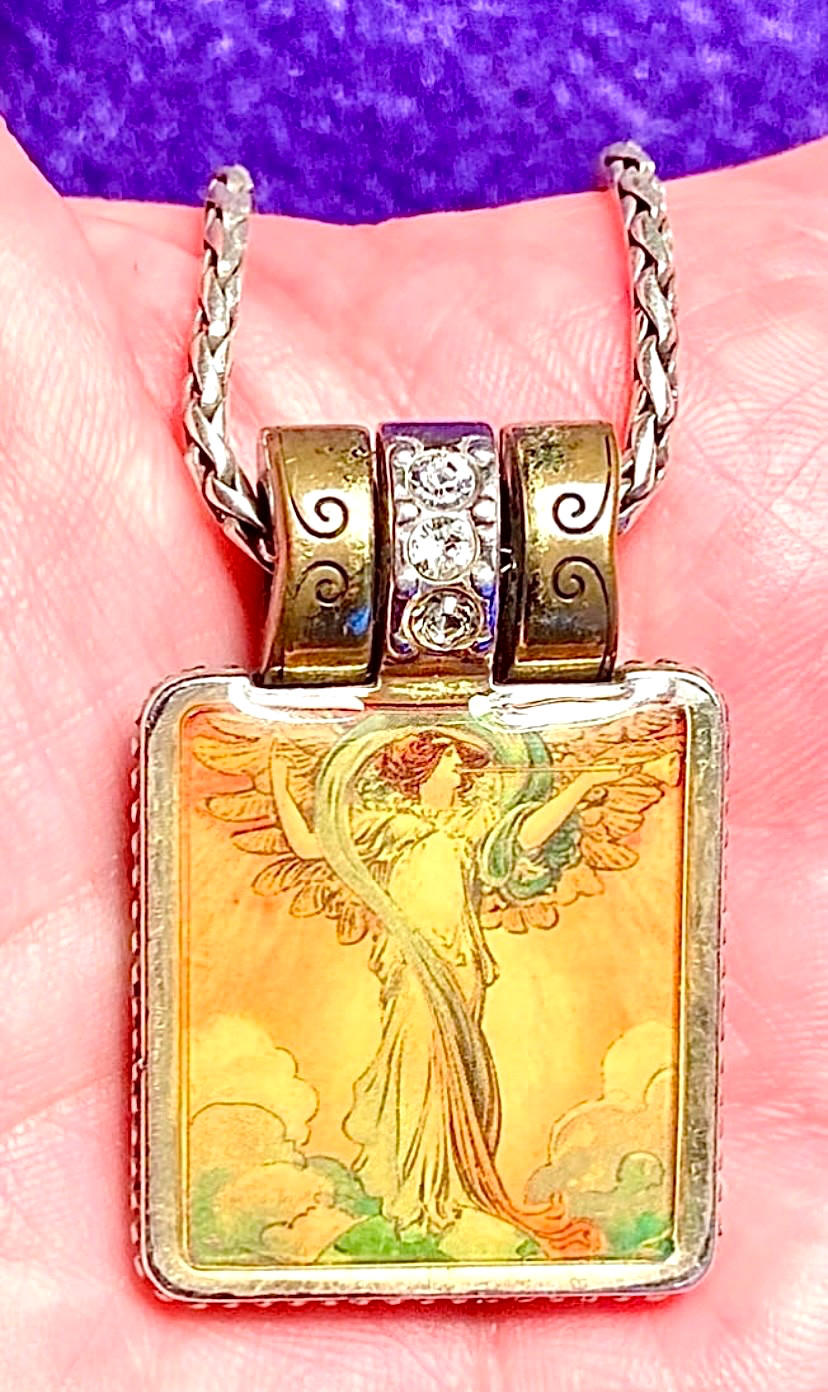 BRIGHTON MAY YOUR DREAMS TAKE FLIGHT CLEAR SWAROVSKI CRYS SLV+GLD NECKLC+TIN✨VTG