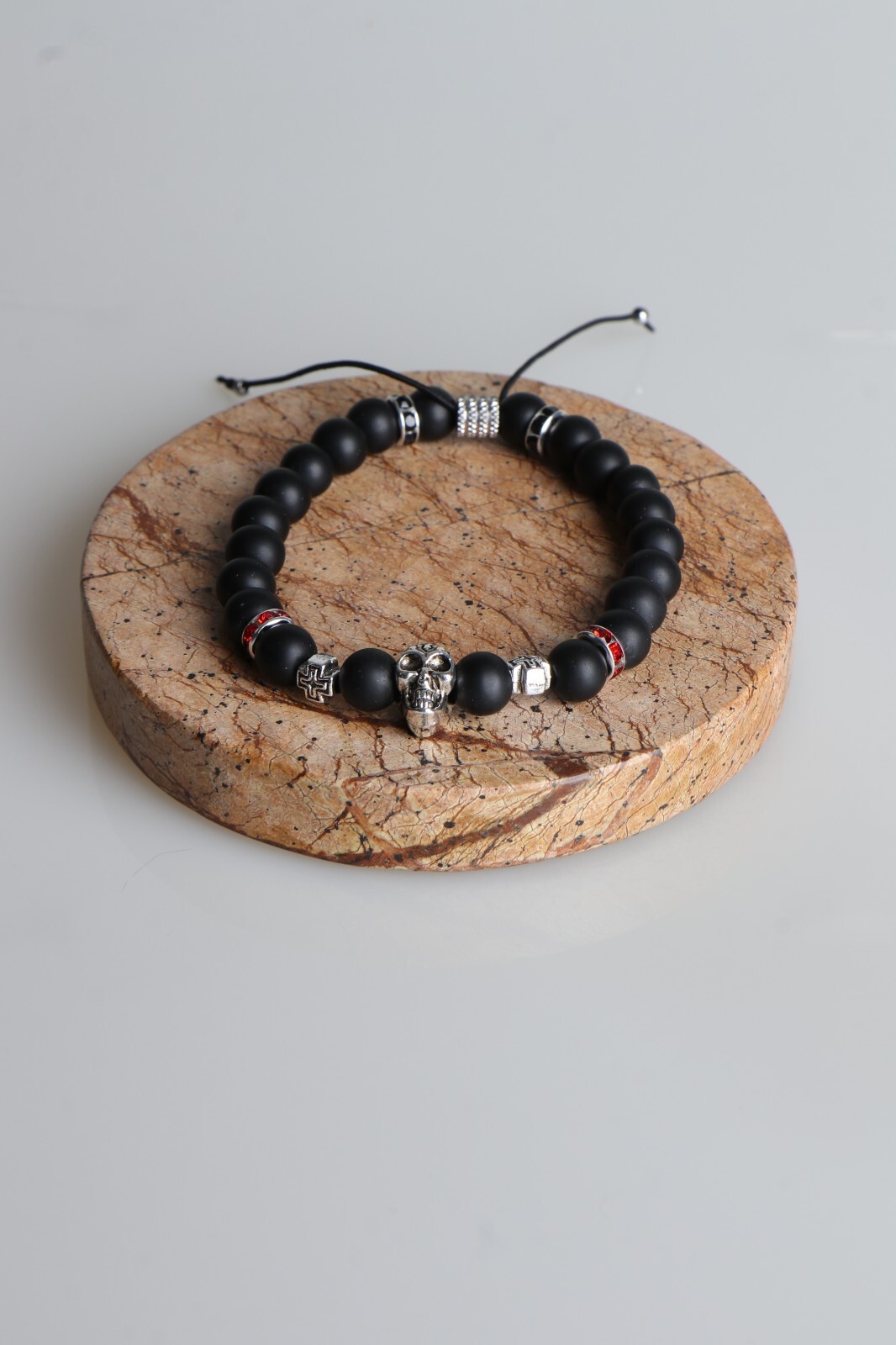 Pulsera Gótica Negra Unisex Con Calavera Moda Casual Cuentas De Ágata Onix