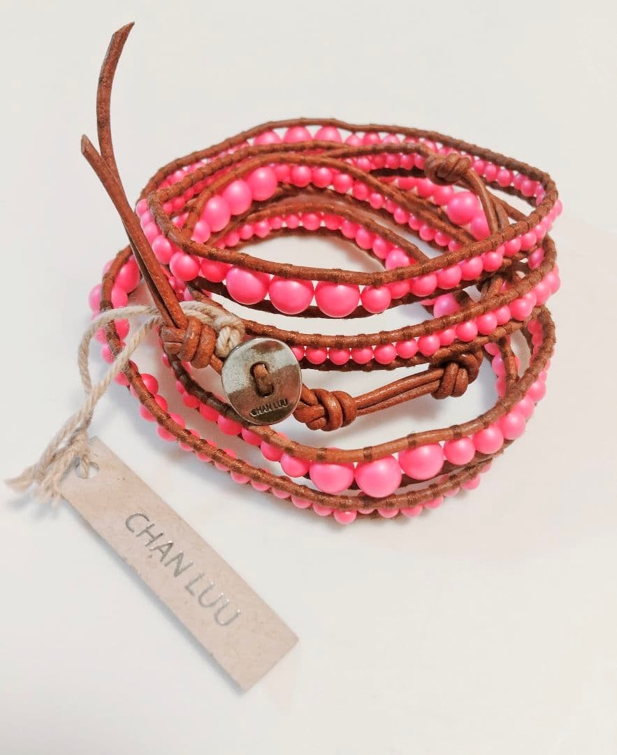 CHAN LUU Pink Leather Beaded Wrap Bracelet 98cm Crafted Jewelry Not specified