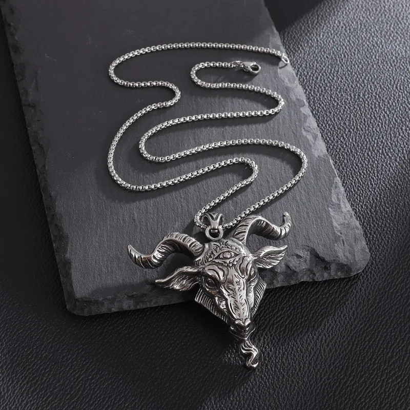 Retro Demon Satan Sheep Head Eye of Truth Lucifer Pendant Gothic Punk Necklace