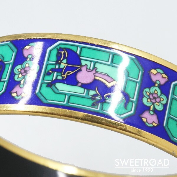 Hermes Emaille GM Bangle Bracelet Horse Motif Metal/Cloisonné 21cm