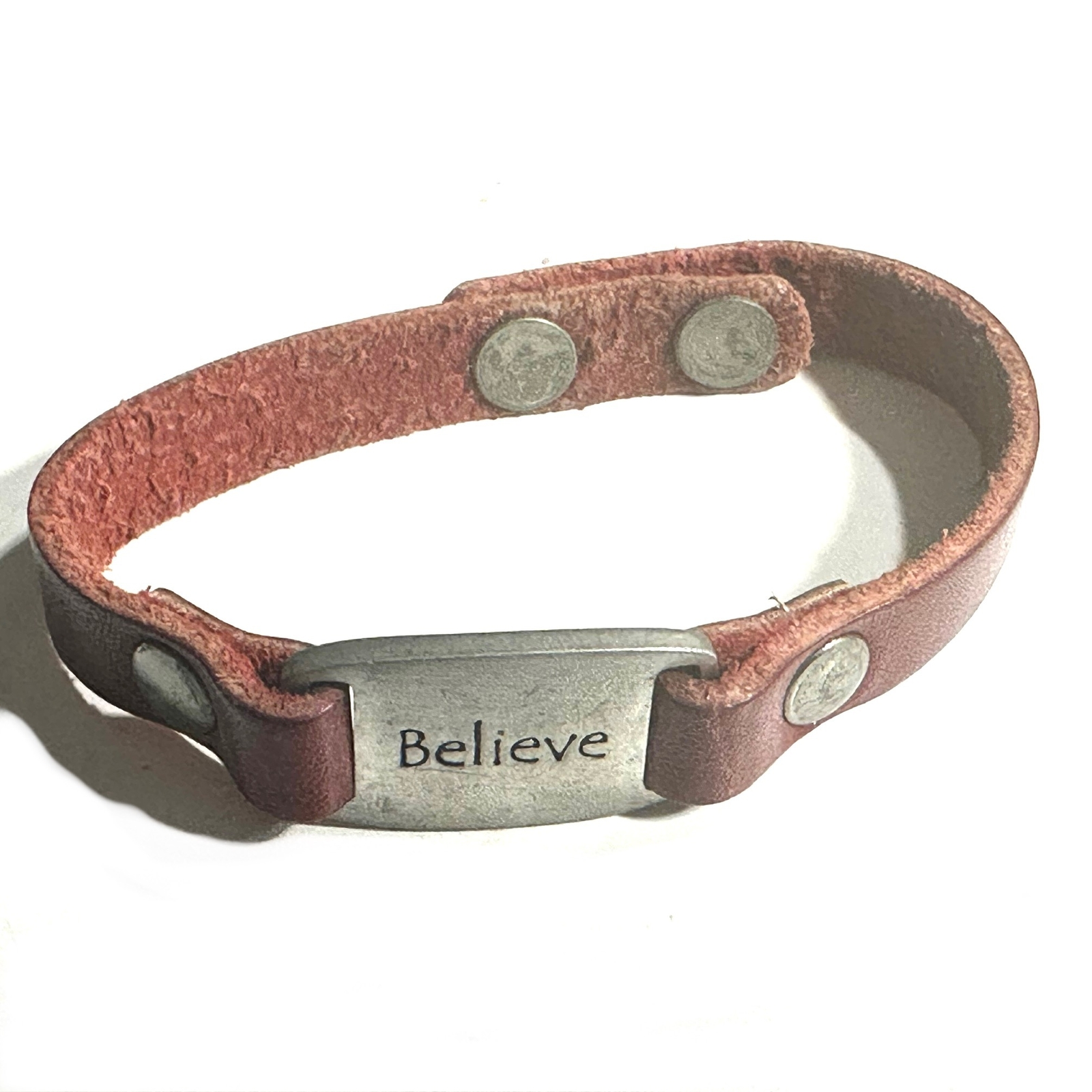 Dillon Rogers Red Brown Leather Believe Bracelet Adjustable 7-8 inch Unisex