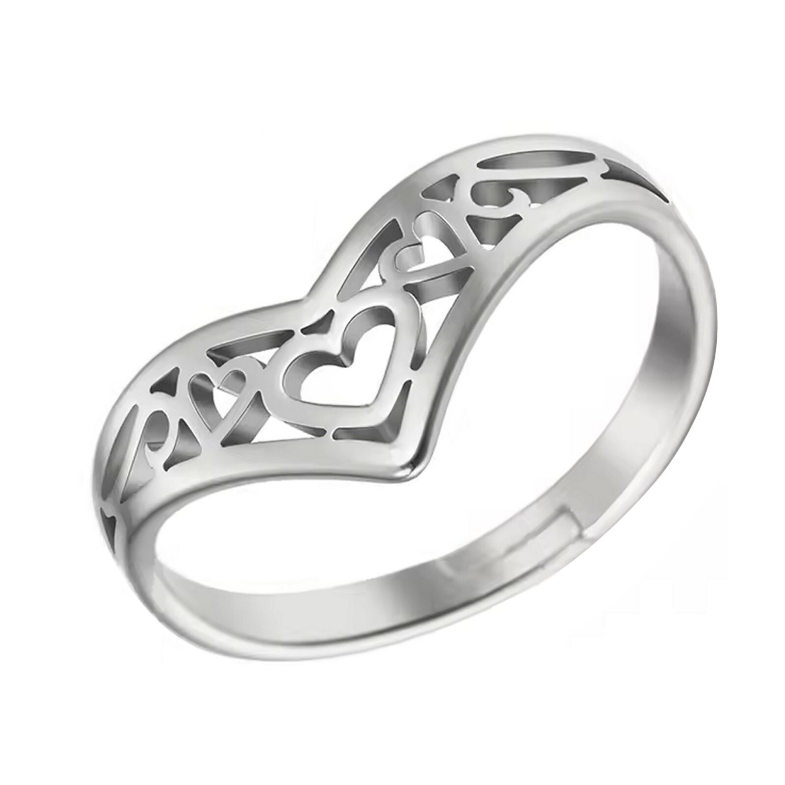Crown Heart Promise Ring Womens Silver 316L Stainless Steel Engagement Band