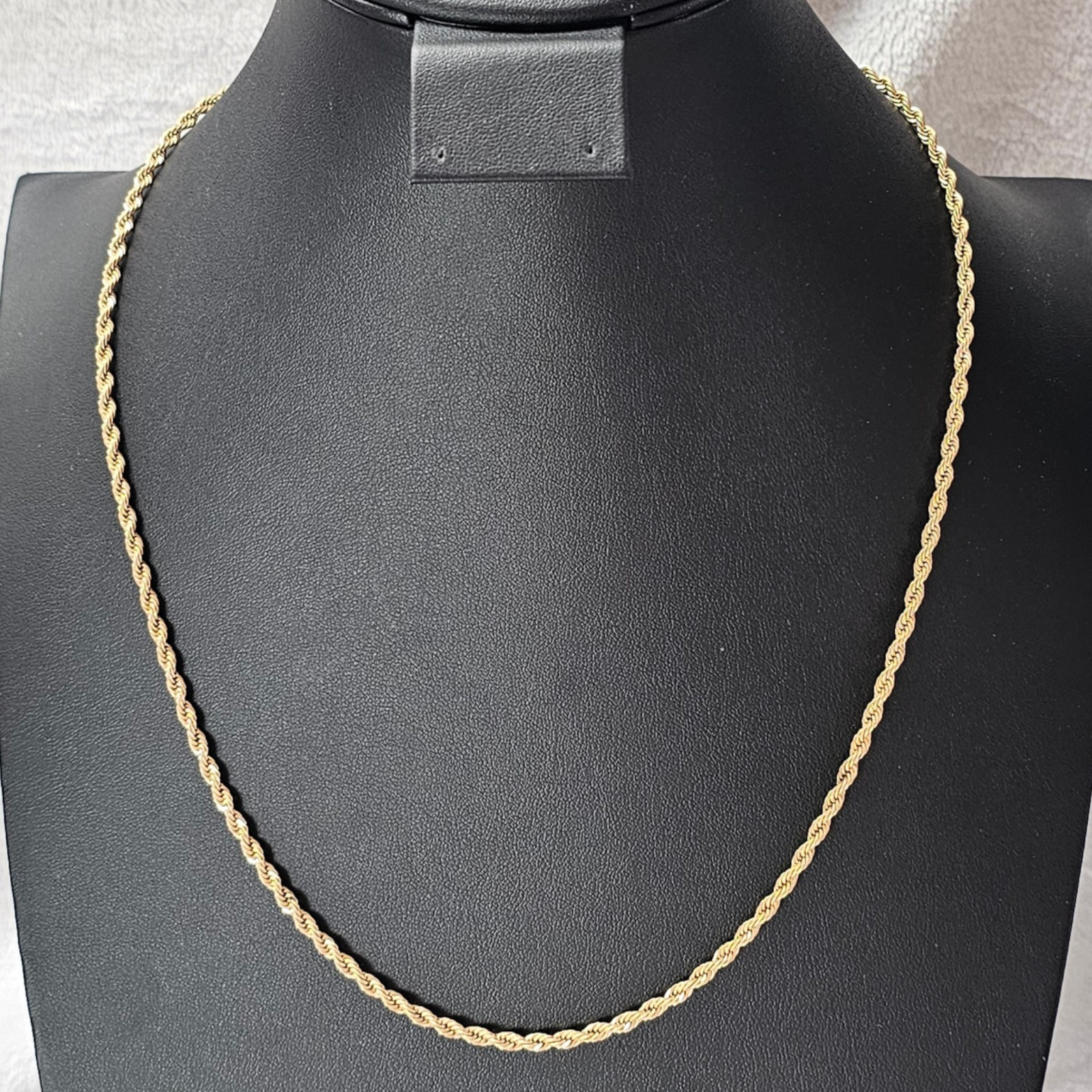 Gold Tone Rope Chain Necklace 23.5 Inch 3mm Lobster Clasp Twisted Link