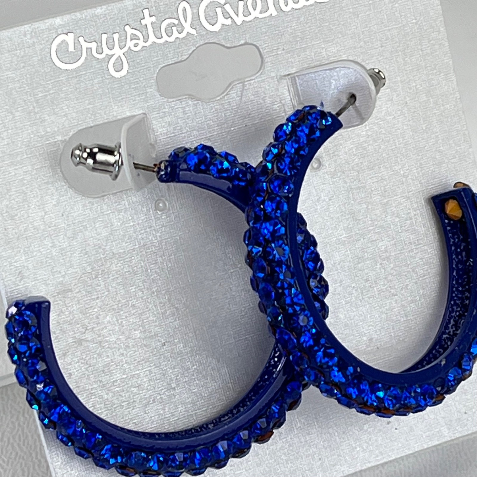 Blue Crystal Half Hoop Earrings Crystal Avenue Cobalt Pierced Lead Compliant