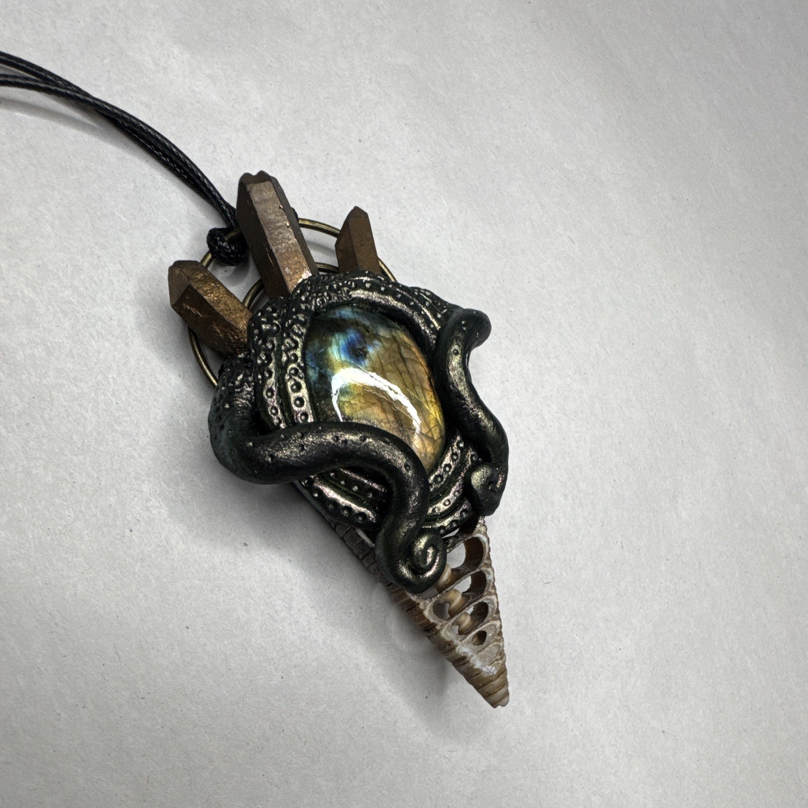 Siren Mermaid Tentacle Labradorite Shell Pendant