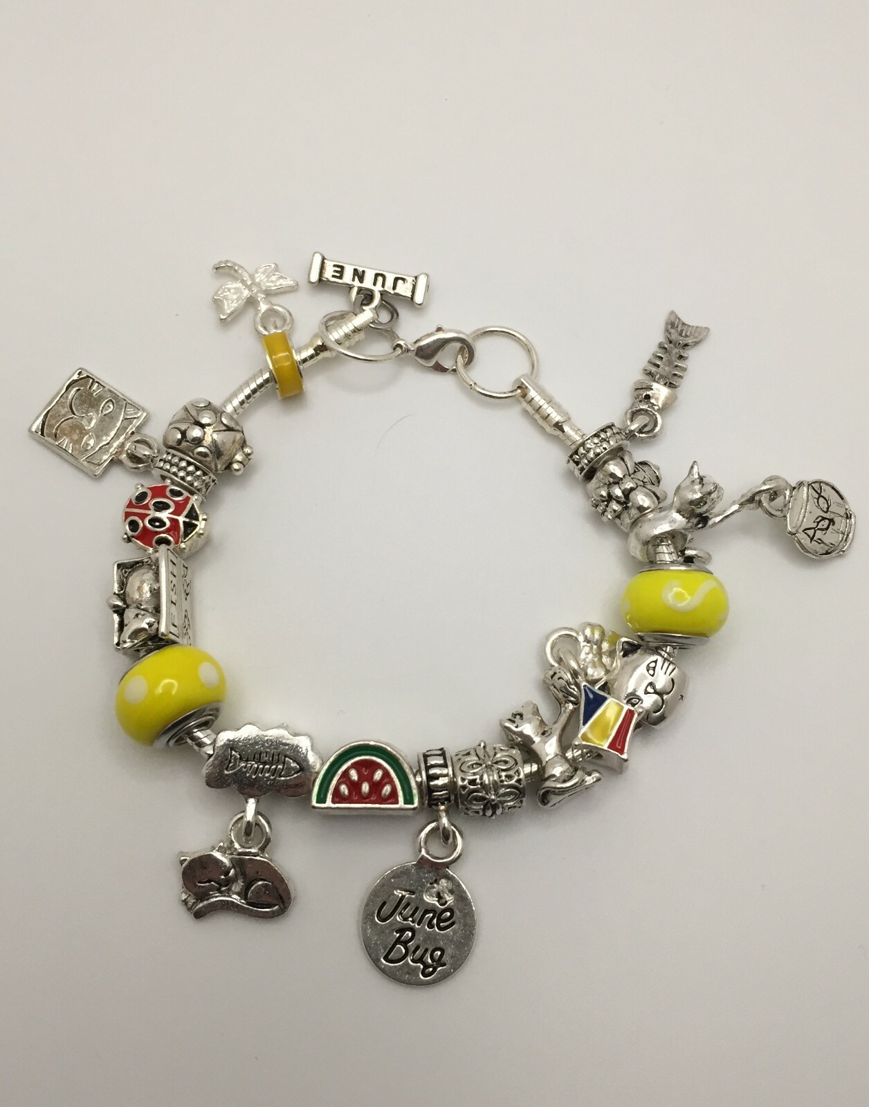 RARE Willabee and Ward Ladybug Dragonfly Kitten Kitty Cat Animal Charm Bracelet