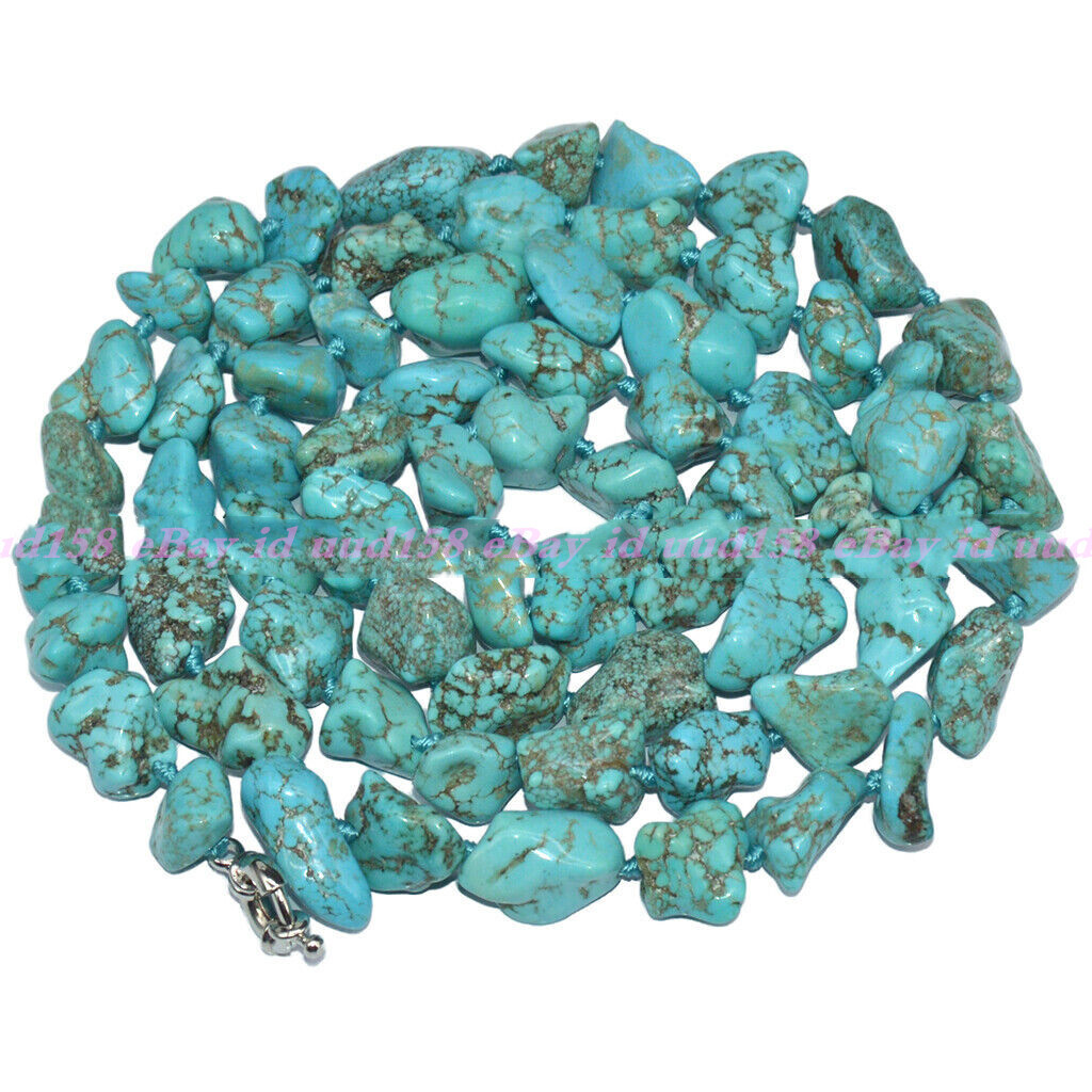 Chunky Natural Green Turquoise Gemstone Nugget Jewelry Beaded Long Necklace 35”