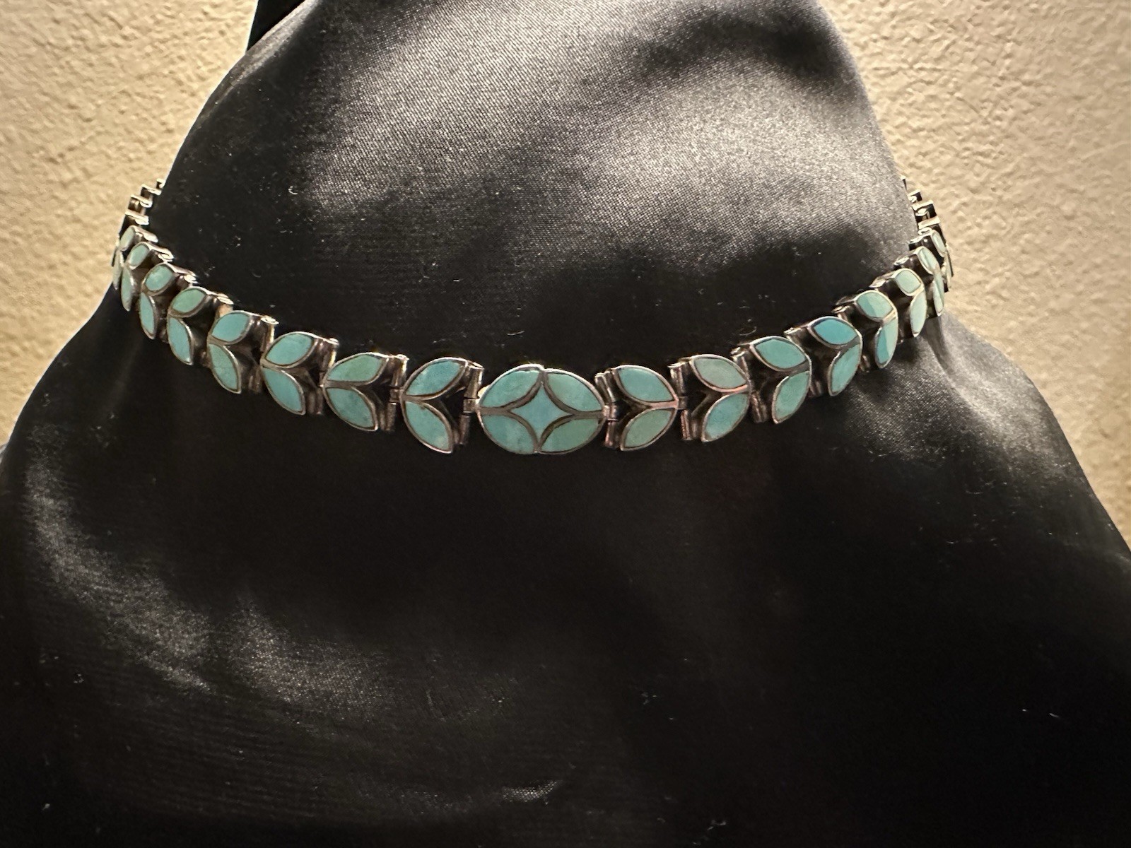 Authentic Turquoise Sterling Silver Link Chain Collar Necklace w/ Box Clasp