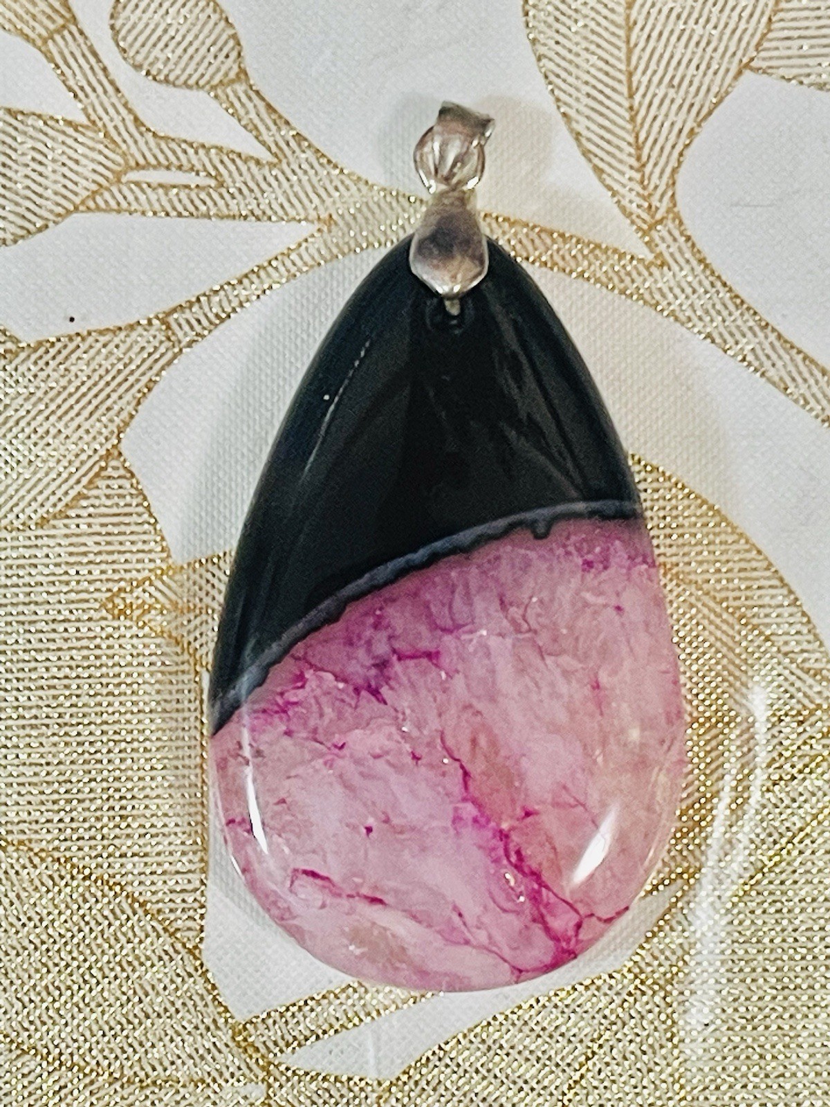 Black/purple Druzy Geode Agate gemstone Teardrop Pendant Silver