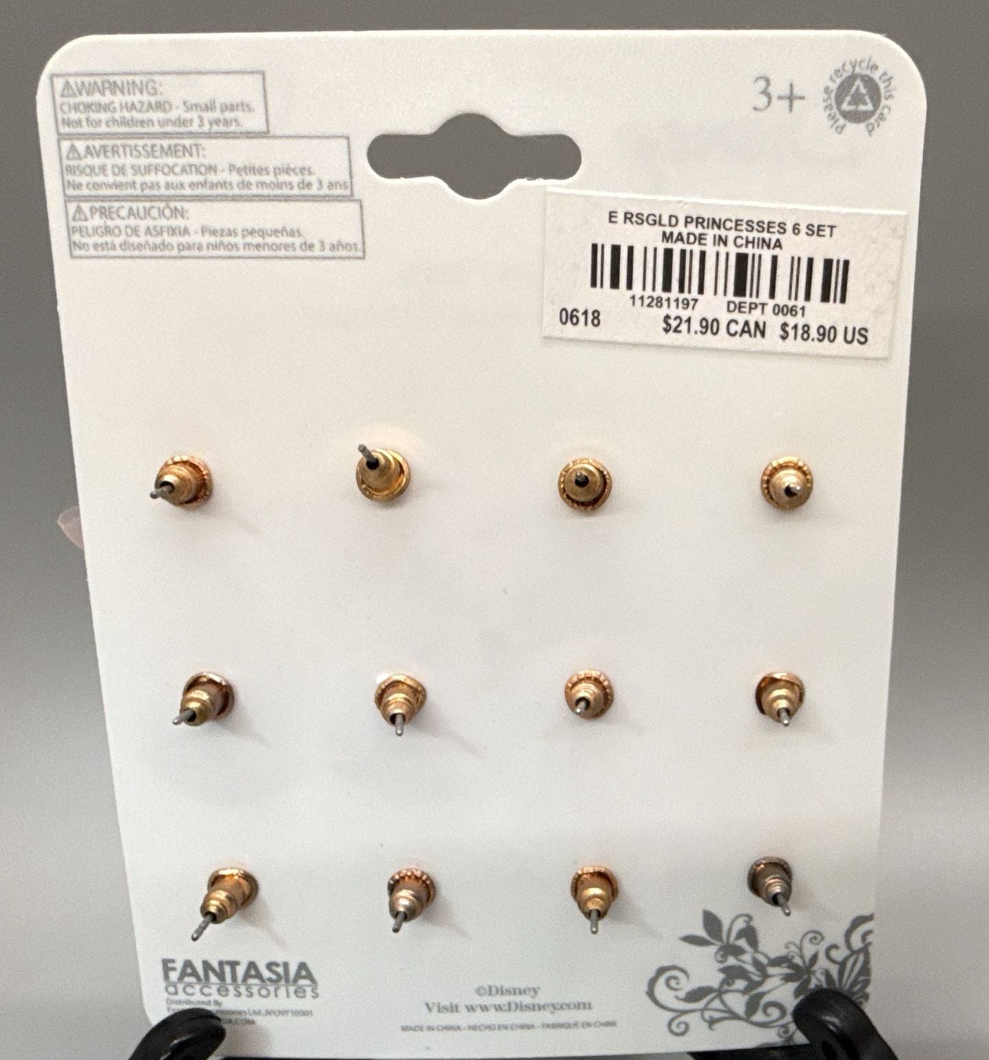 Disney Princess Theme 6 Pair Earrings Pierced Stud Set NEW Fantasia Accessories