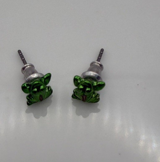 Frog Studs Earrings Green Post Lobe Reptile