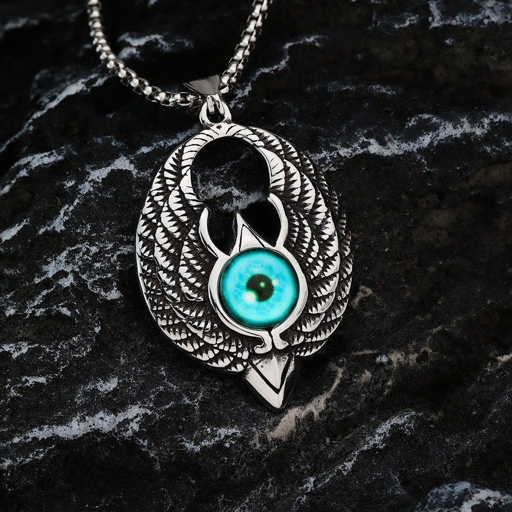 Stainless Steel Devil’s Eye Pendant Hawk Eagle Blue Gemstone Necklace Pendant