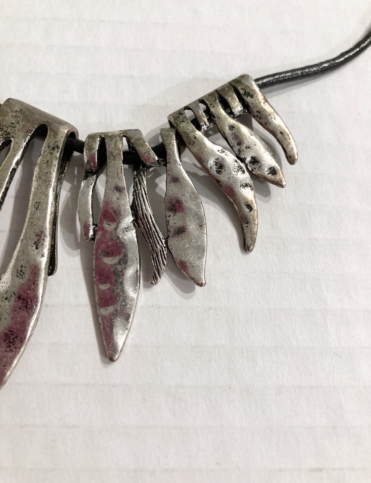 Retro Brutalist Bib Necklace Boho Silver Tone Fun Summer Hippie Pendant Festival