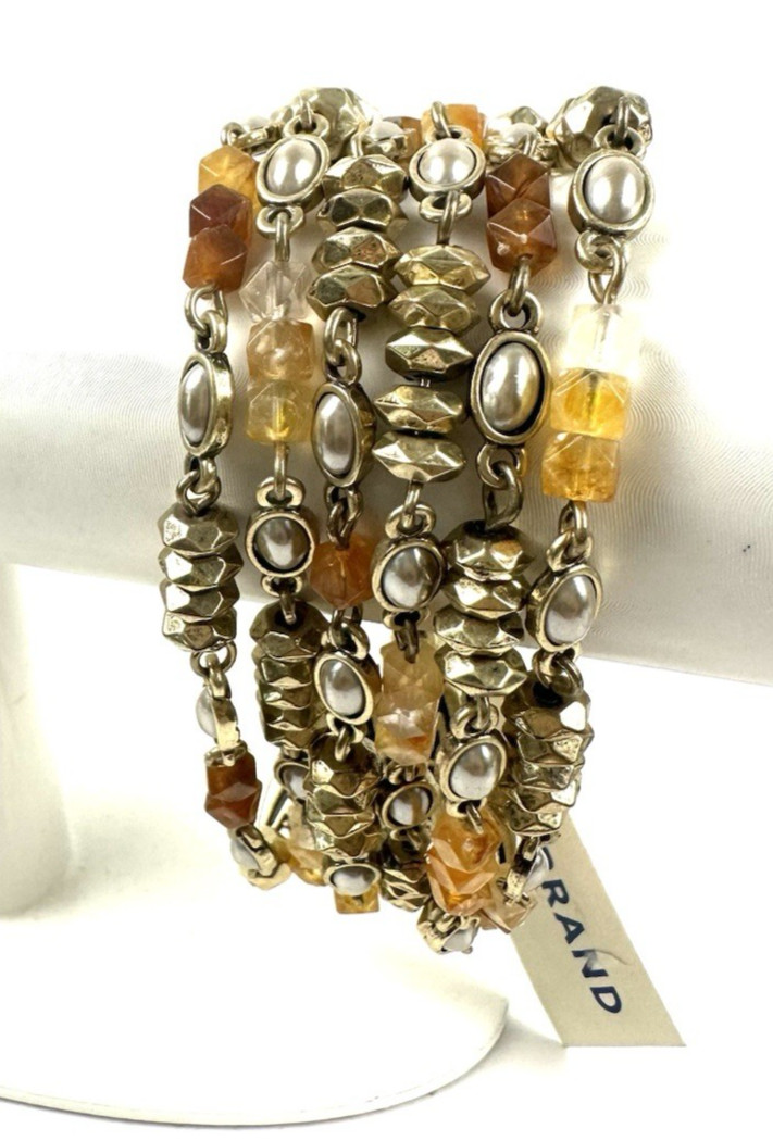 Lucky Brand Semi-Precious Stone 6-Row Link Chain Gold Tone Bracelet NWT