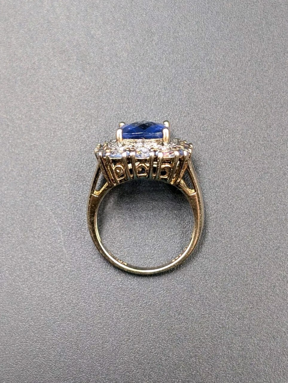 Ross Simons 14k Gold Plated Sterling 925 Simulated Tanzanite Iolite CZ Halo Ring