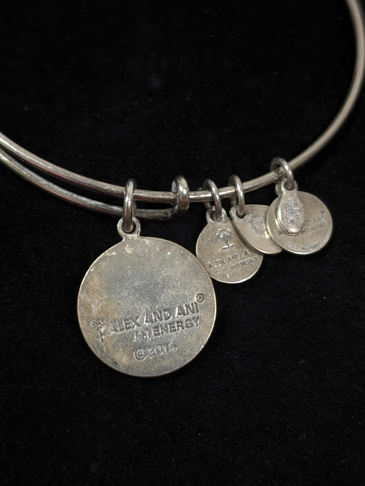 Alex Ani Silver Tone Monogram Round Charm Bangle Bracelet 7.5 in