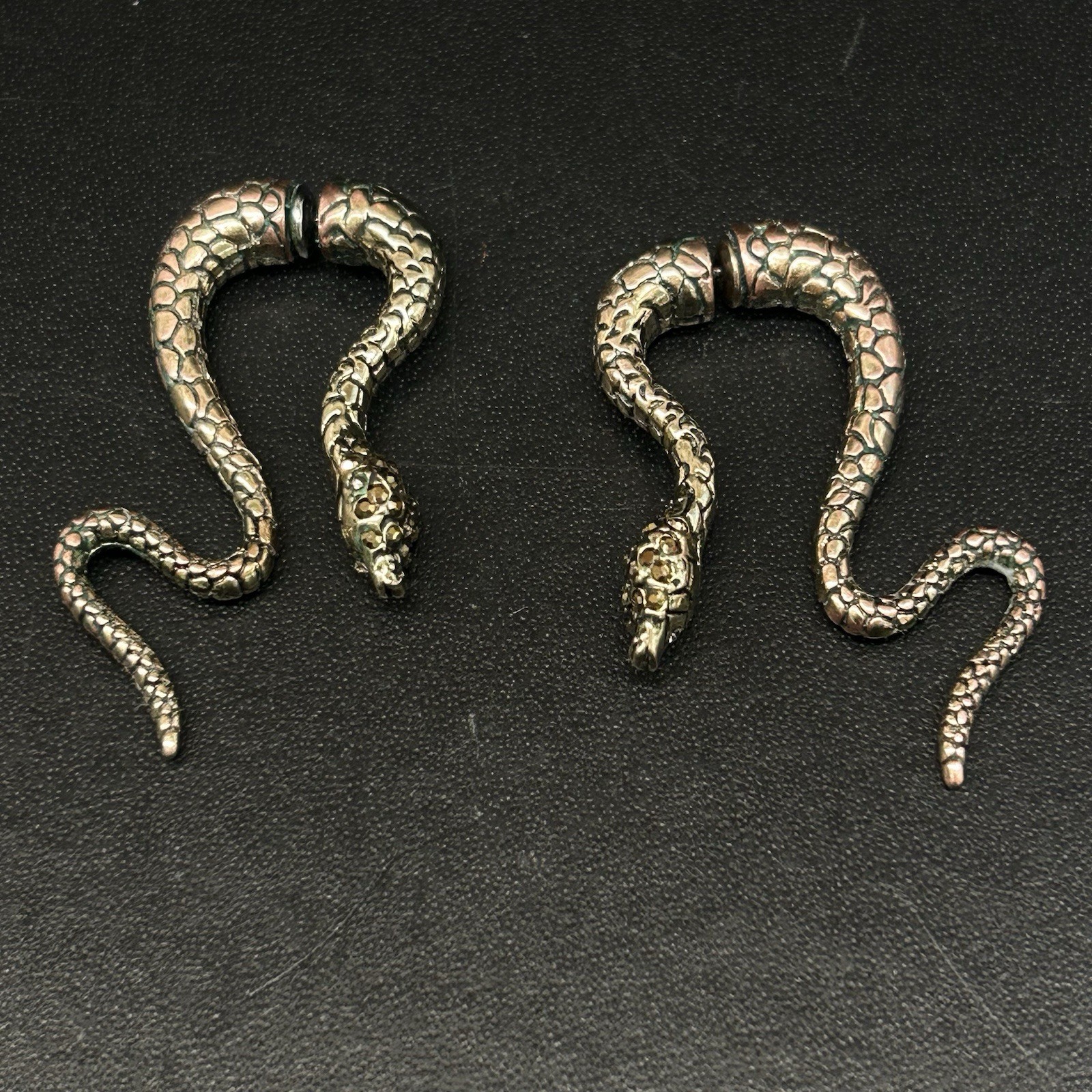 Simply Vera Wang Snake Earrings Goldtone/Copper Front to Back w/Rhinestone Eyes
