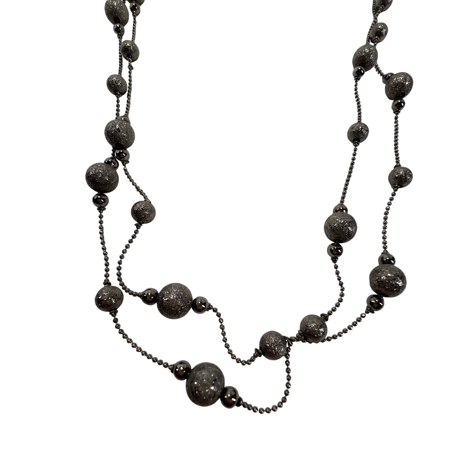 ESBE Beaded Necklace Womens Silver Tone Long Layered Chain Minimalist